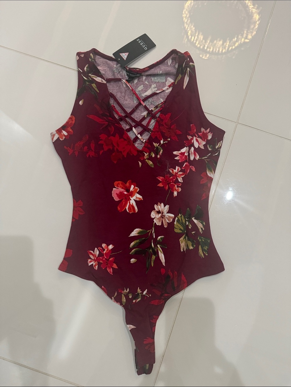 Guess Black Tag with White Logo and Red-Trim Triangle